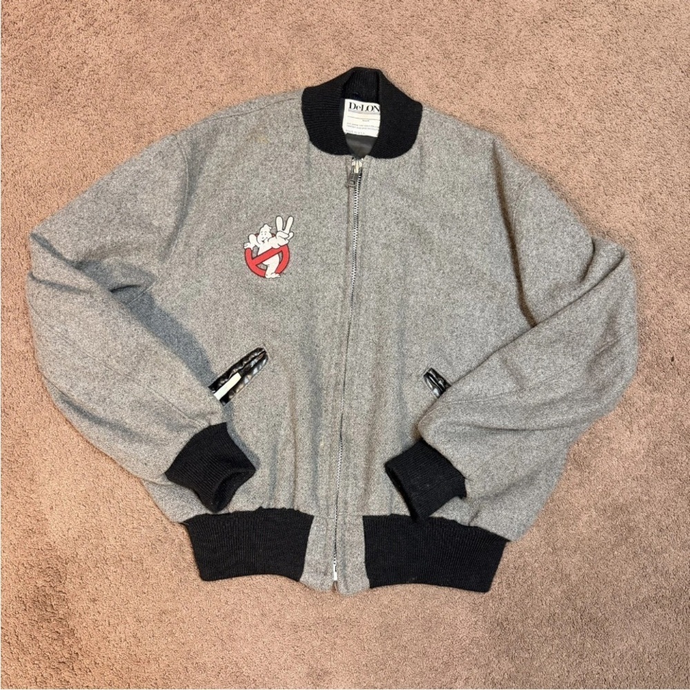 Vintage Ghostbusters 2 Delong Movie Promo Bomber Wool 80s Jacket Size 44 READ